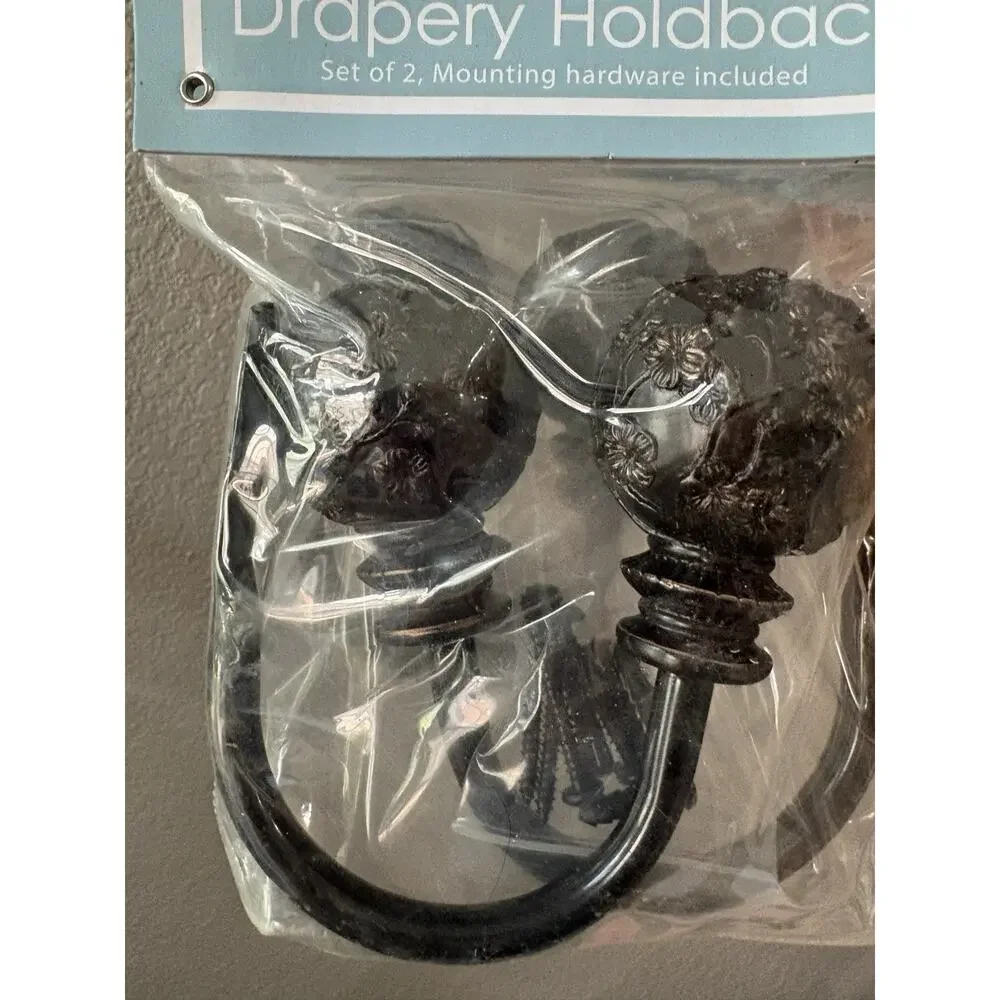 Chelsea Collection Drapery Holdbacks Set of 2 Oil Rubbed Bronze Floral NOS